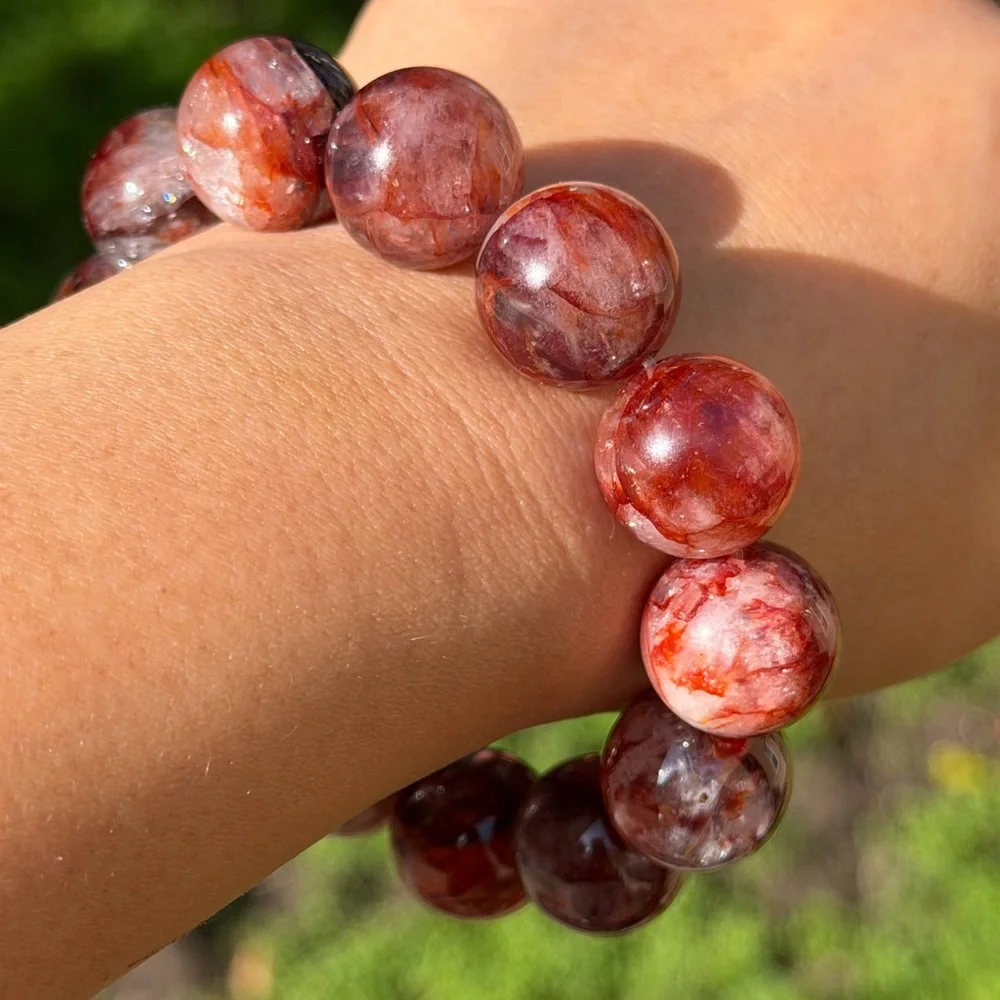 17.5mm chunky‎ stretchable fire quartz bracelet 0818